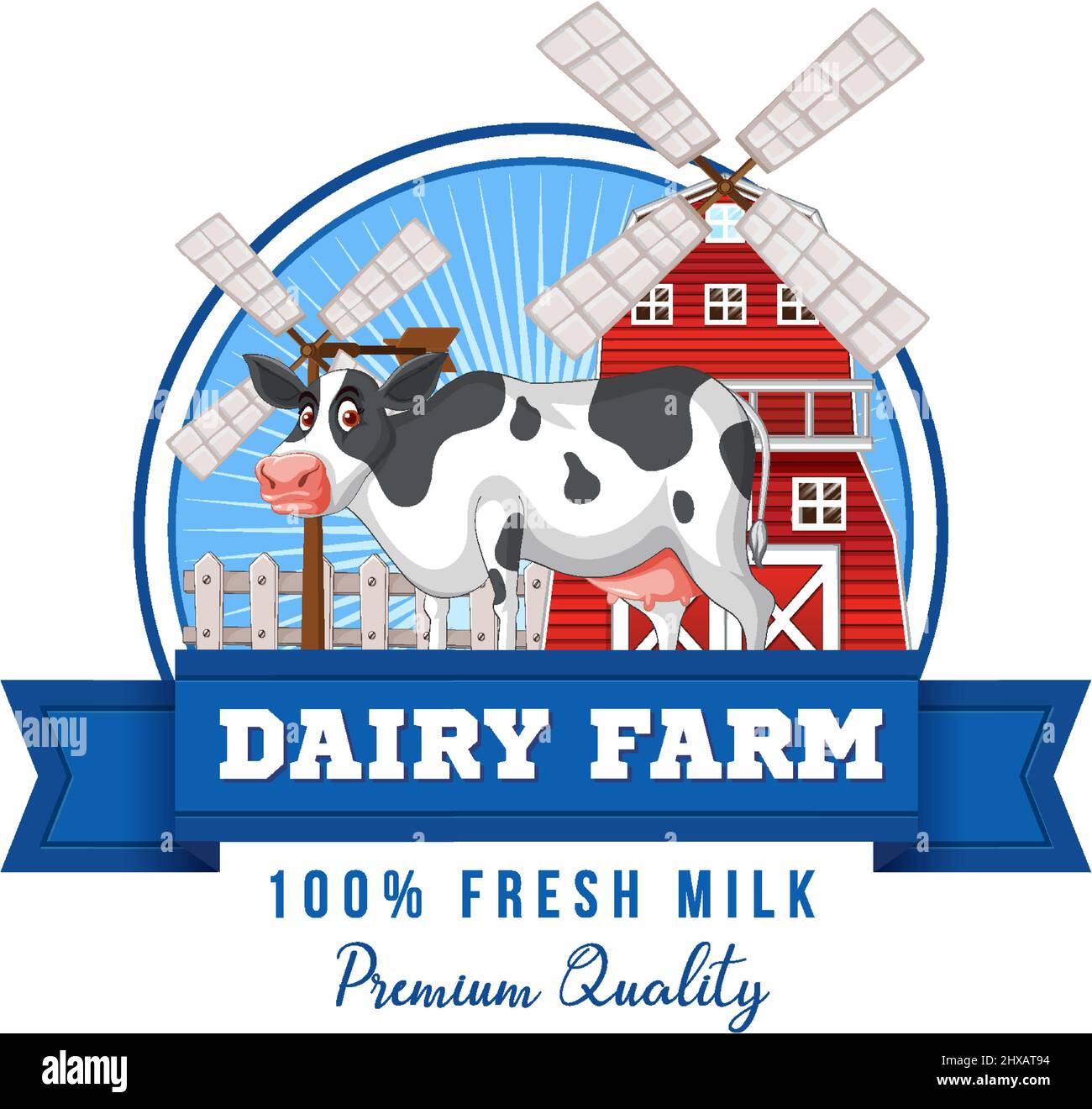 Dairy farm label logo with a dairy cow cartoon illustration Stock ...