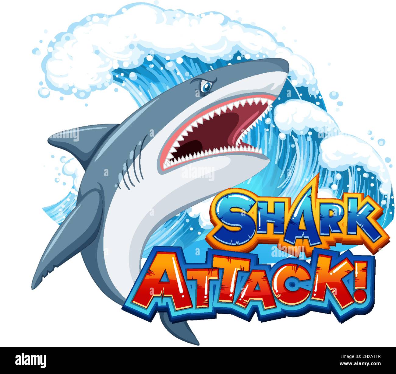 Shark attack font logo with cartoon aggressive shark illustration Stock  Vector Image & Art - Alamy