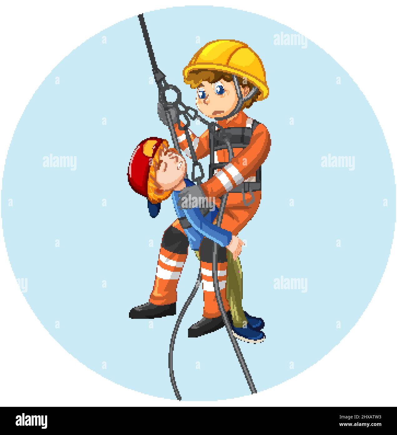 Rescue using sling with boy in circle template illustration Stock Vector