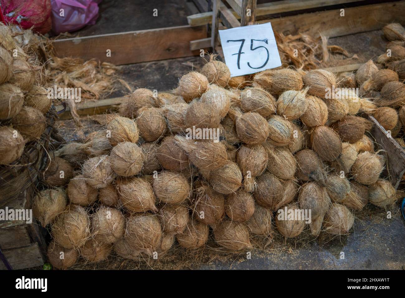 Coconut for sale at the fruit stalls on Kandy Market in Sri Lanka Stock Photo Alamy