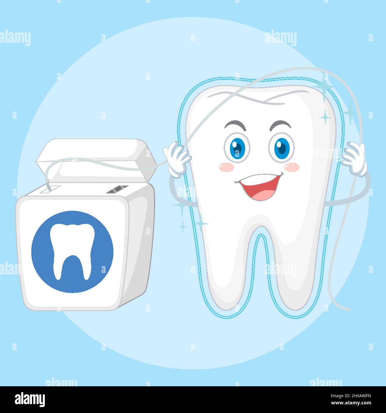 Happy cleaning a big tooth with dental floss illustration Stock Vector ...