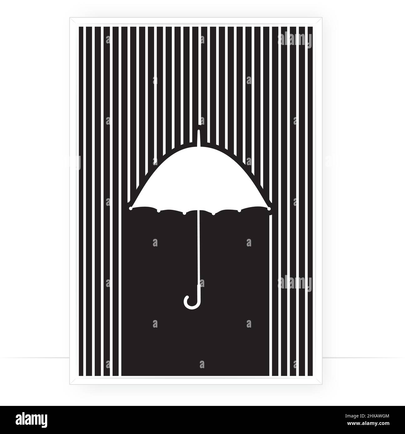 Umbrella, abstract art design, vector. Minimalist black and white poster design Stock Vector