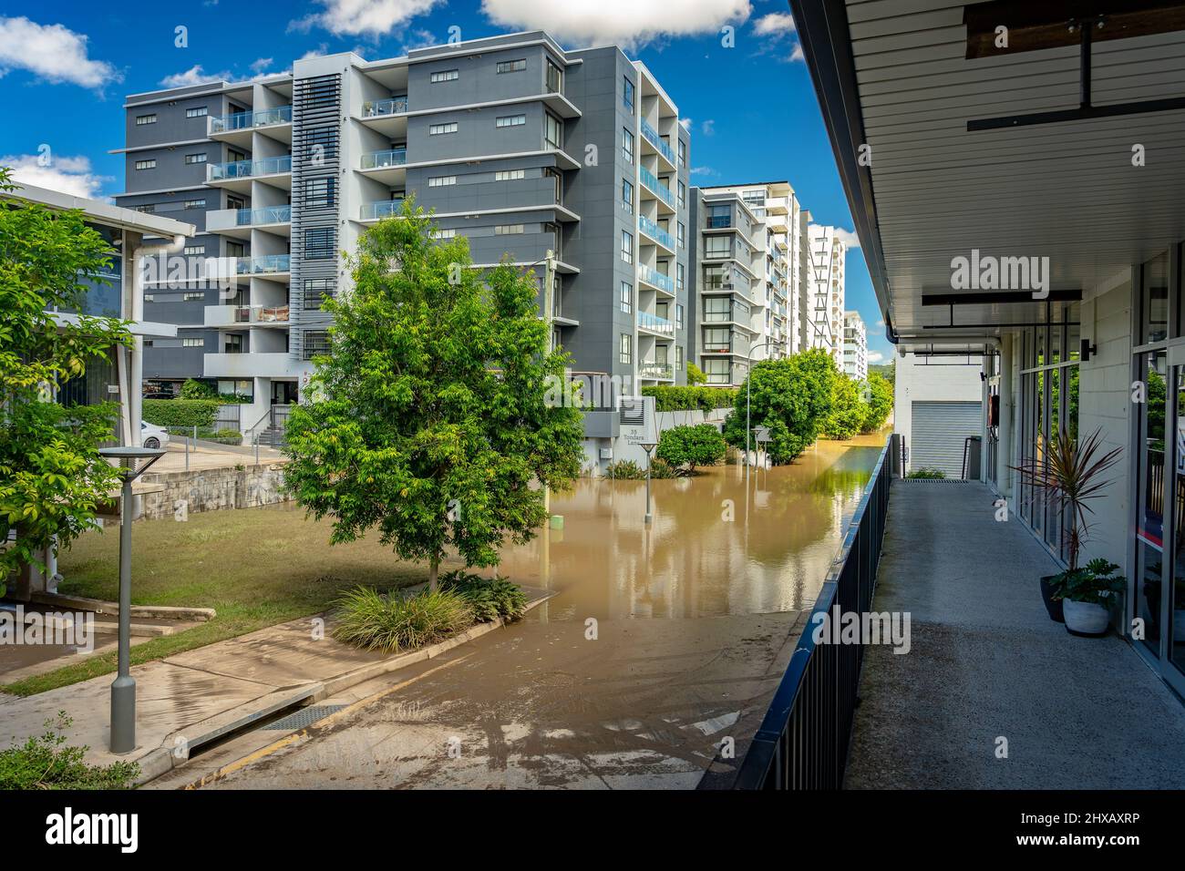 Brisbane, Australia Mar 1, 2022 Roads flooded after the heavy rain in West End suburb Stock