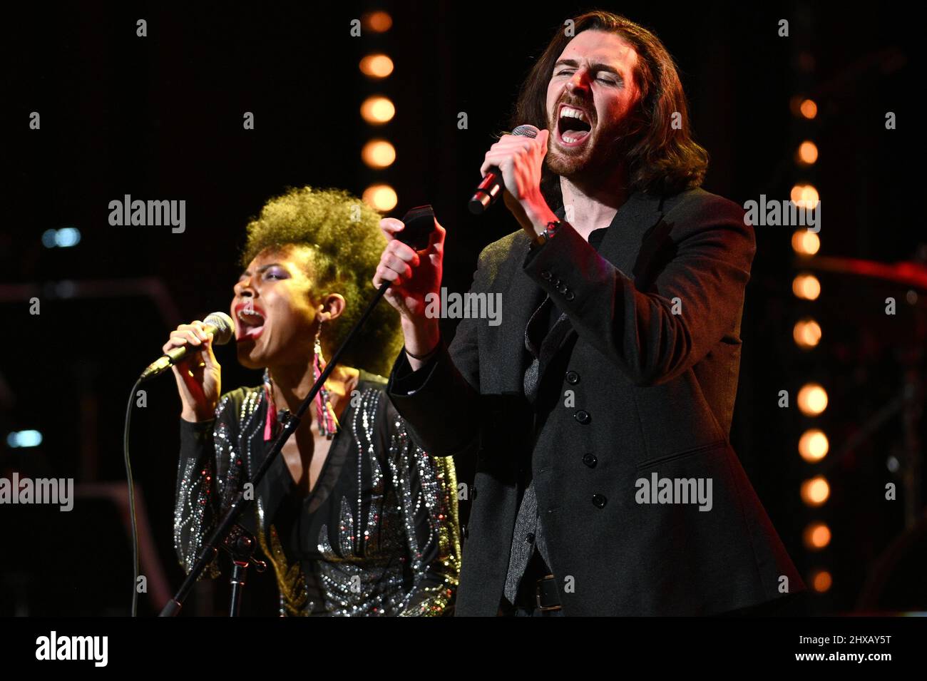 New York, USA. 10th Mar, 2022. Allison Russell (l) and Hozier perform