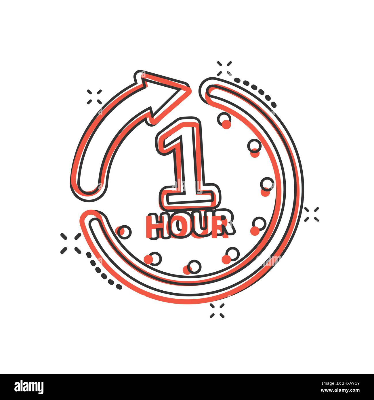 1 hour clock icon in comic style. Timer countdown cartoon vector  illustration on isolated background. Time measure splash effect sign  business concept Stock Vector Image & Art - Alamy