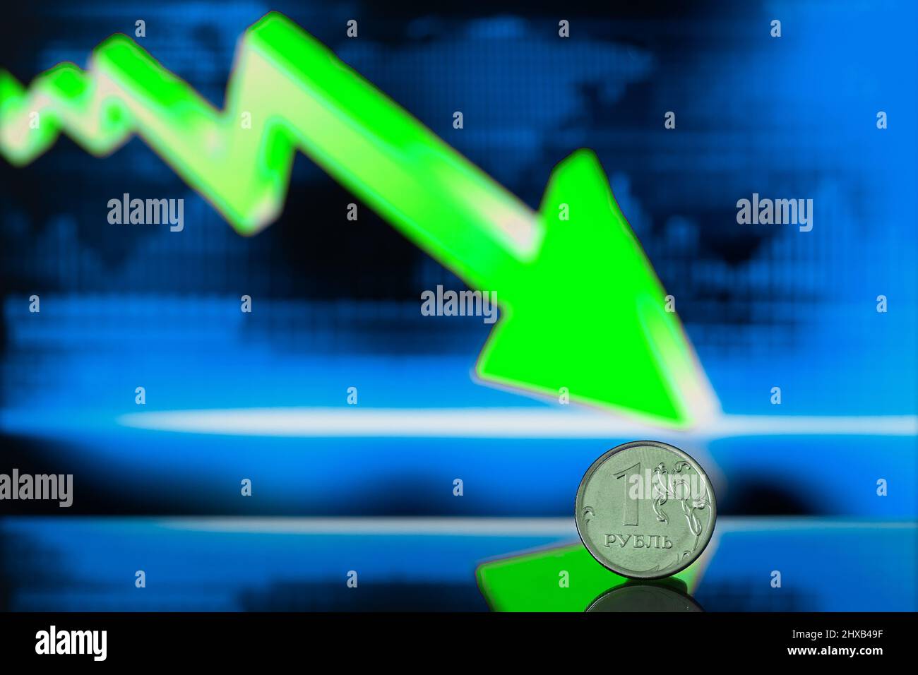 One Ruble Coins Lies On RUB To USD Currency Chart Crisis In The