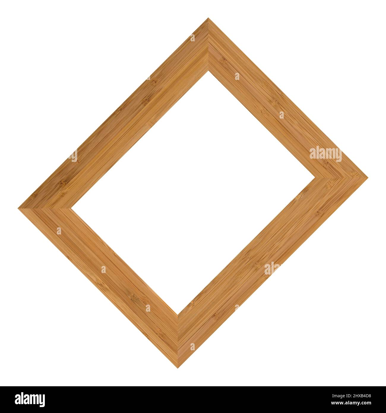 Rectangular empty wooden and bamboo frame, isolated on white background Stock Photo