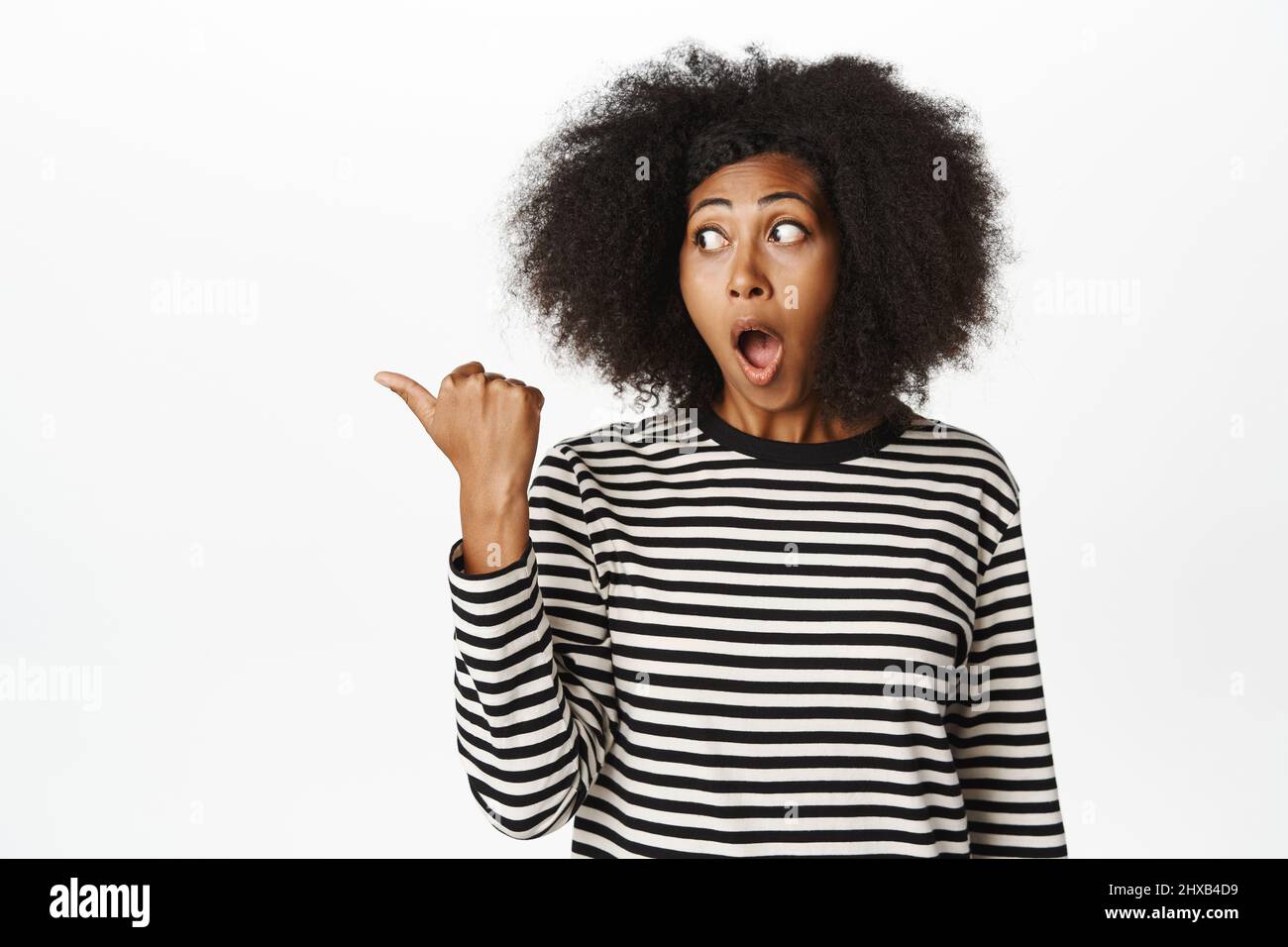 Close up portrait of surprised african american woman, gasping and ...