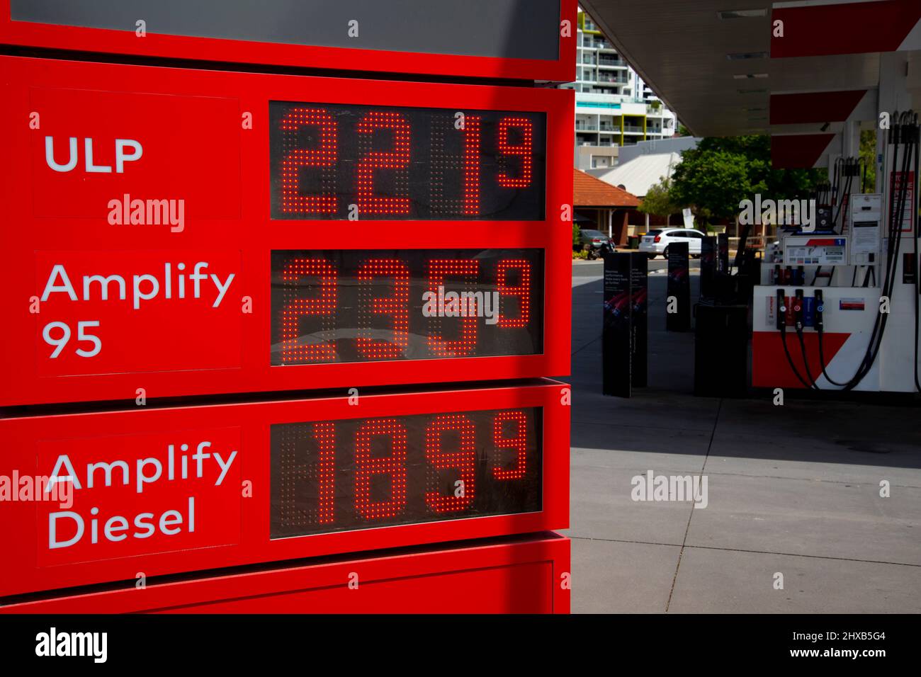 Record High Fuel Prices in Gas Station Stock Photo