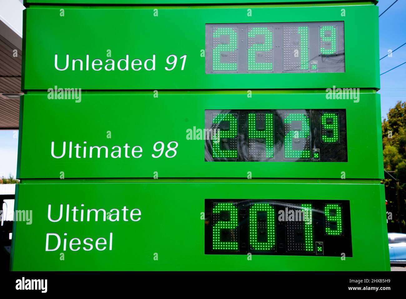 Record High Fuel Prices in Gas Station Stock Photo