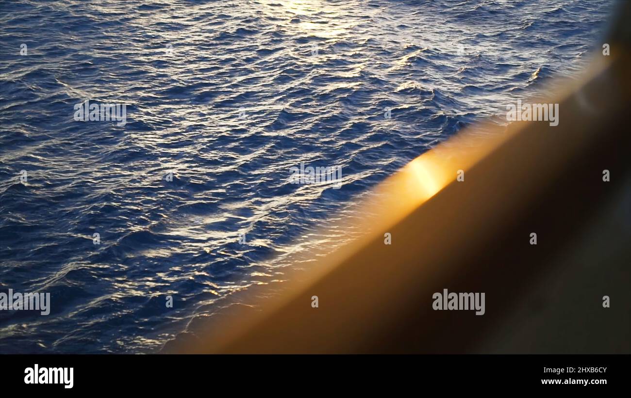 Cruise Ship Deck Railing View. Stock. View of the sea waves from the ...