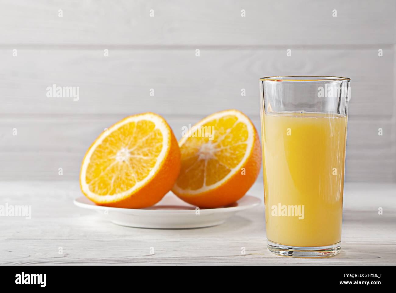 Fresh orange juice with fresh orange. European Breakfast Stock Photo