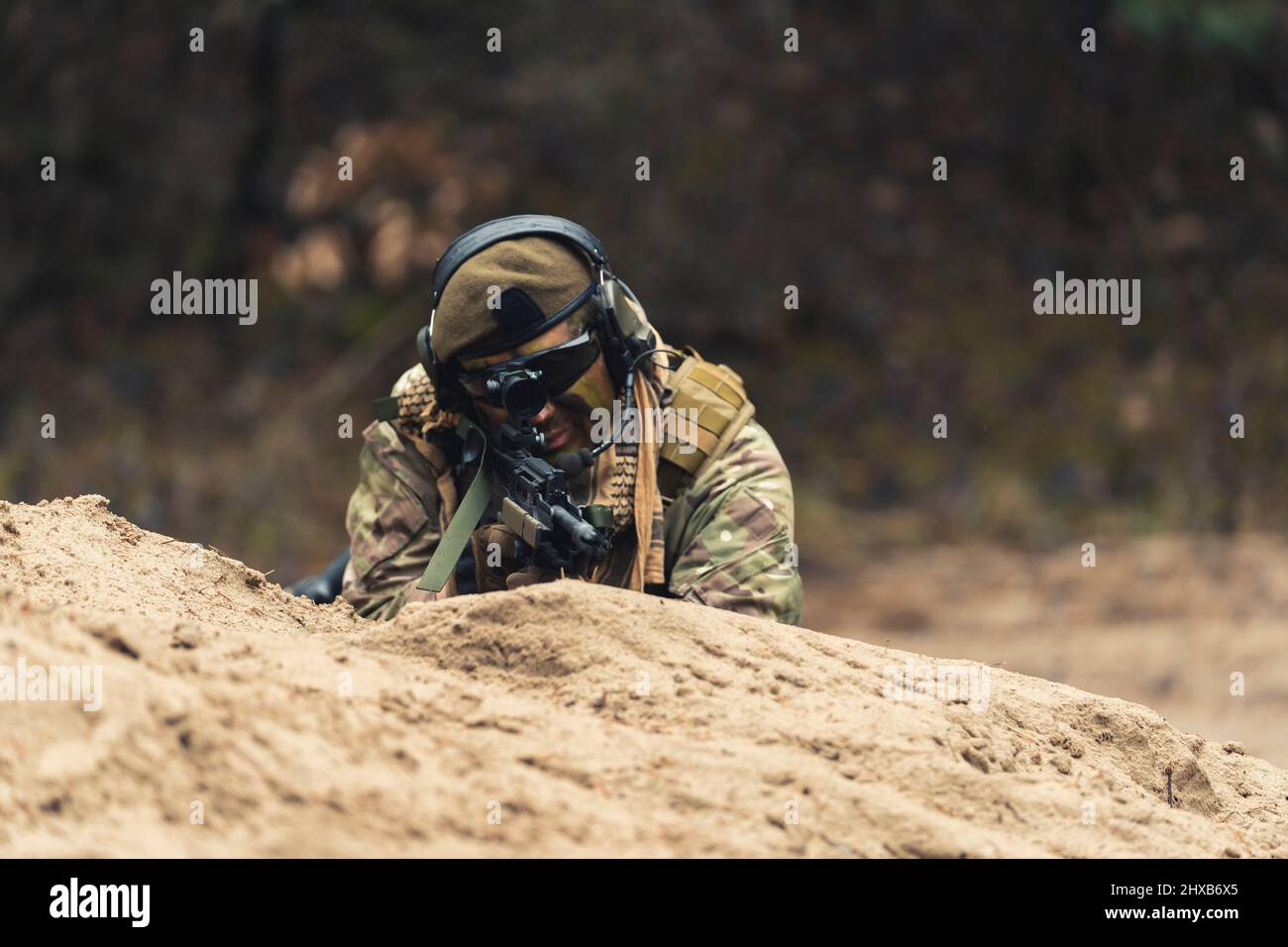Restrainted guard position of a experienced soldier . High quality photo Stock Photo