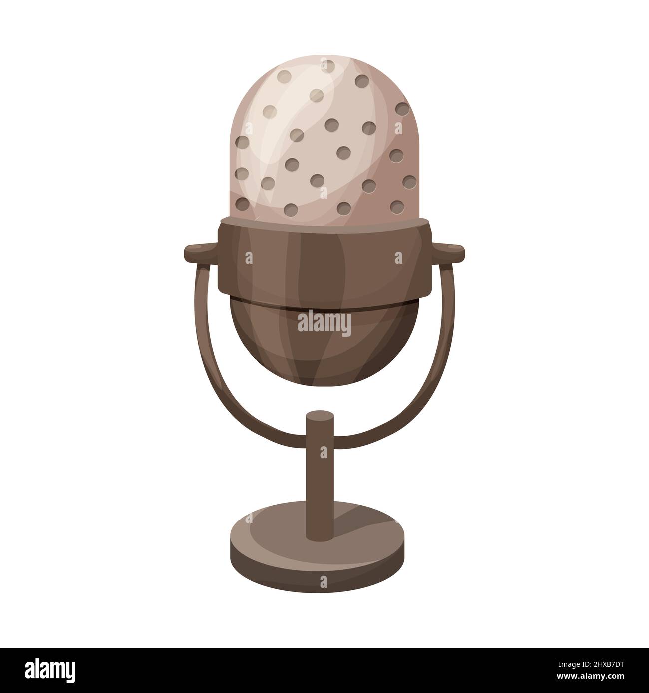 Retro microphone, table acoustic sound device, vintage mic in cartoon