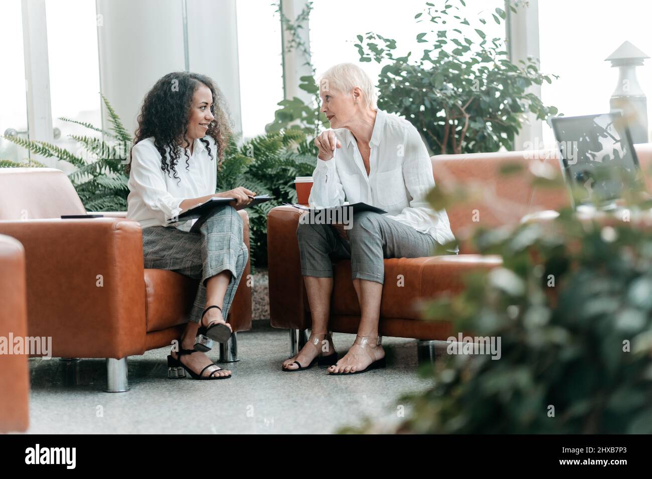 two business women discussing the terms of cooperation Stock Photo - Alamy