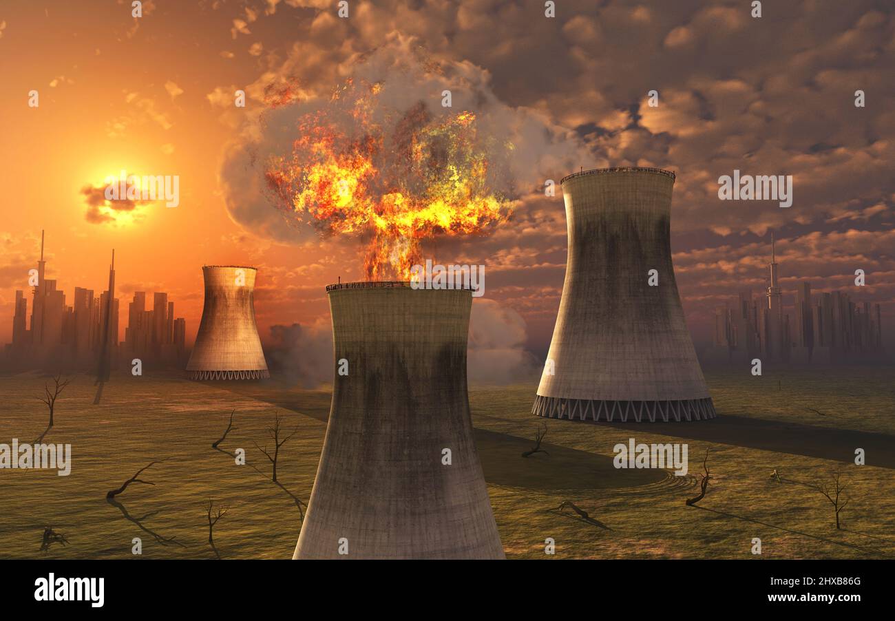 A Nuclear Power Plant Explosion Stock Photo