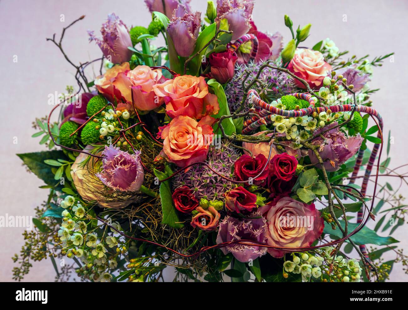 nature, plants, flowers, bunch of flowers, birthday bouquet, roses Stock Photo