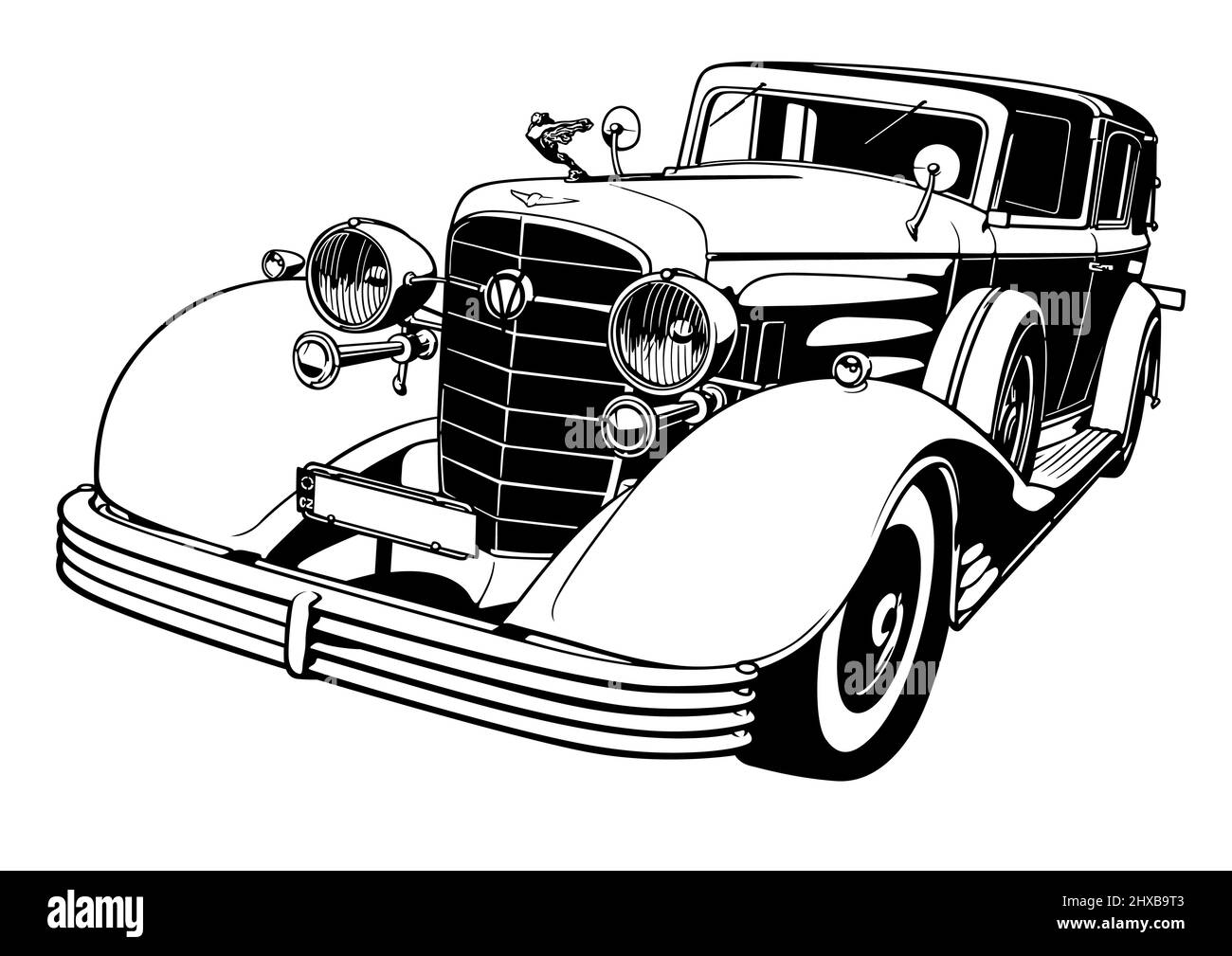 Drawing of a 1930s Vintage Car Stock Vector