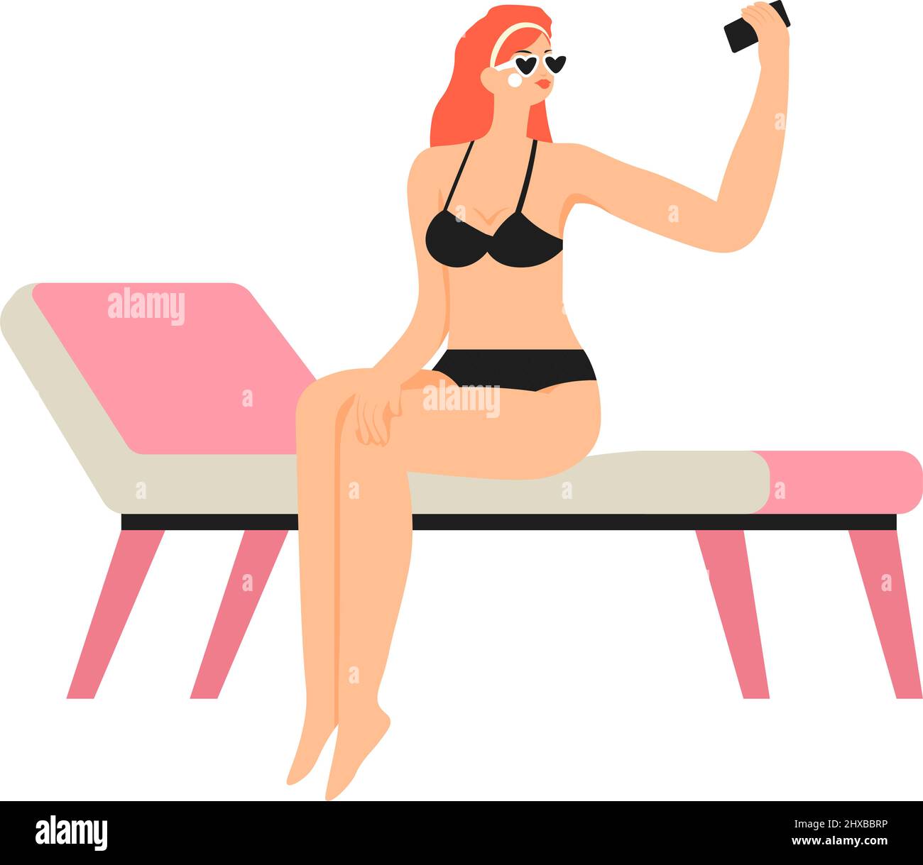 Woman in swimming suit taking selfie on phone Stock Vector