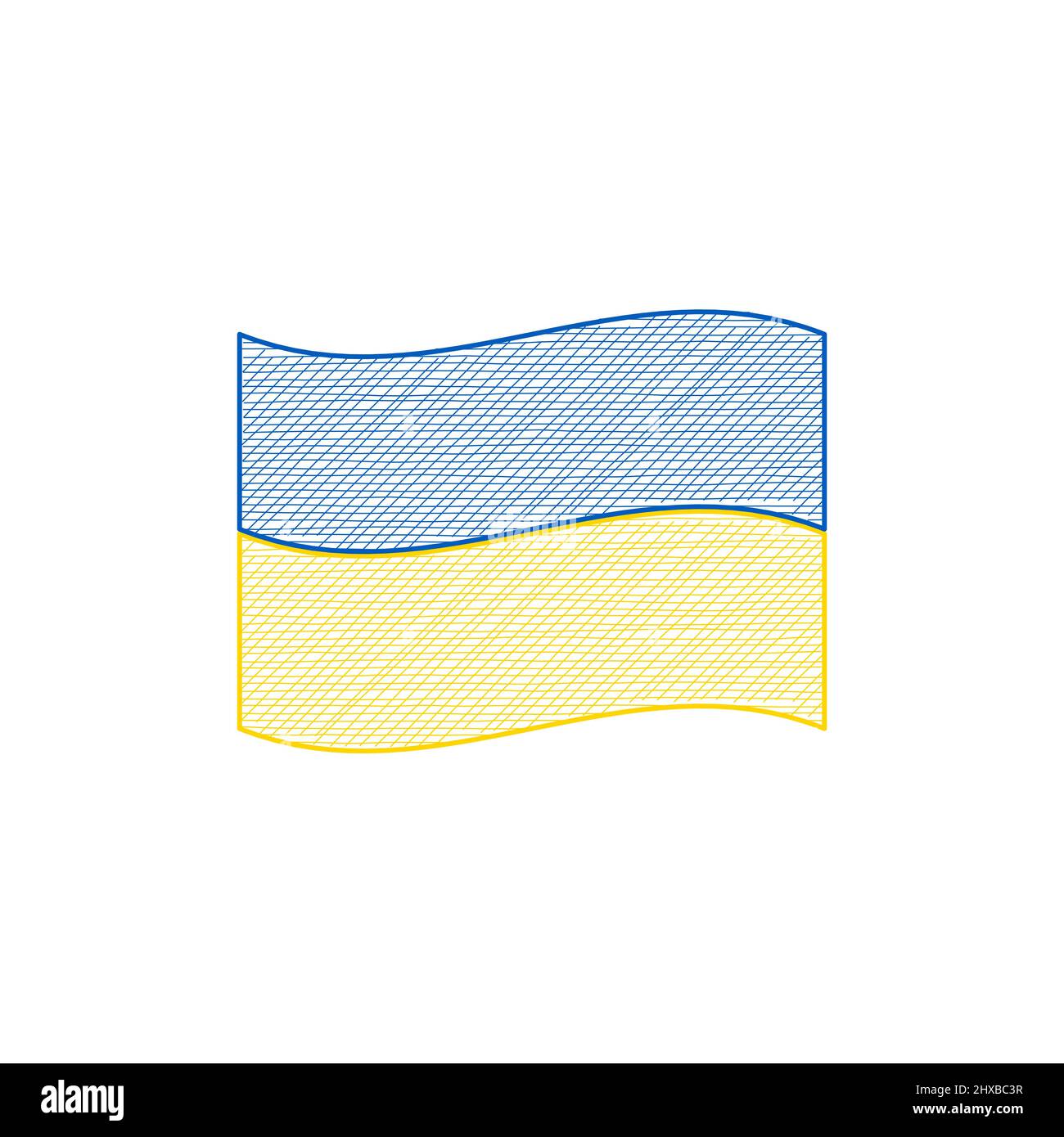 Minimalist hand drawn lines Ukrainian Flag. Stock vector illustration isolated on white background. Stock Vector