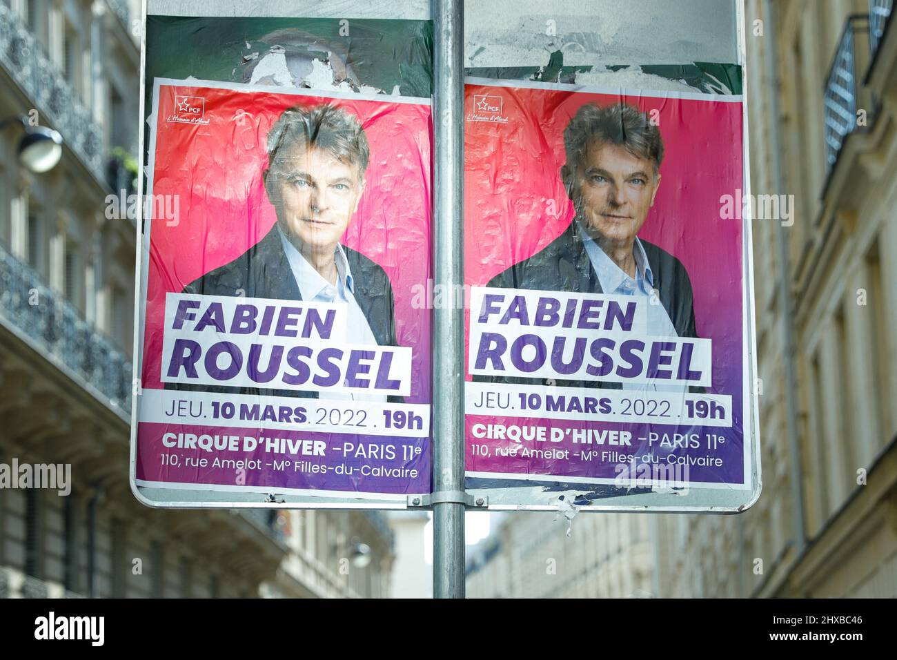 Poster of Fabien Roussel, PCF candidate (French Communist Party) in the