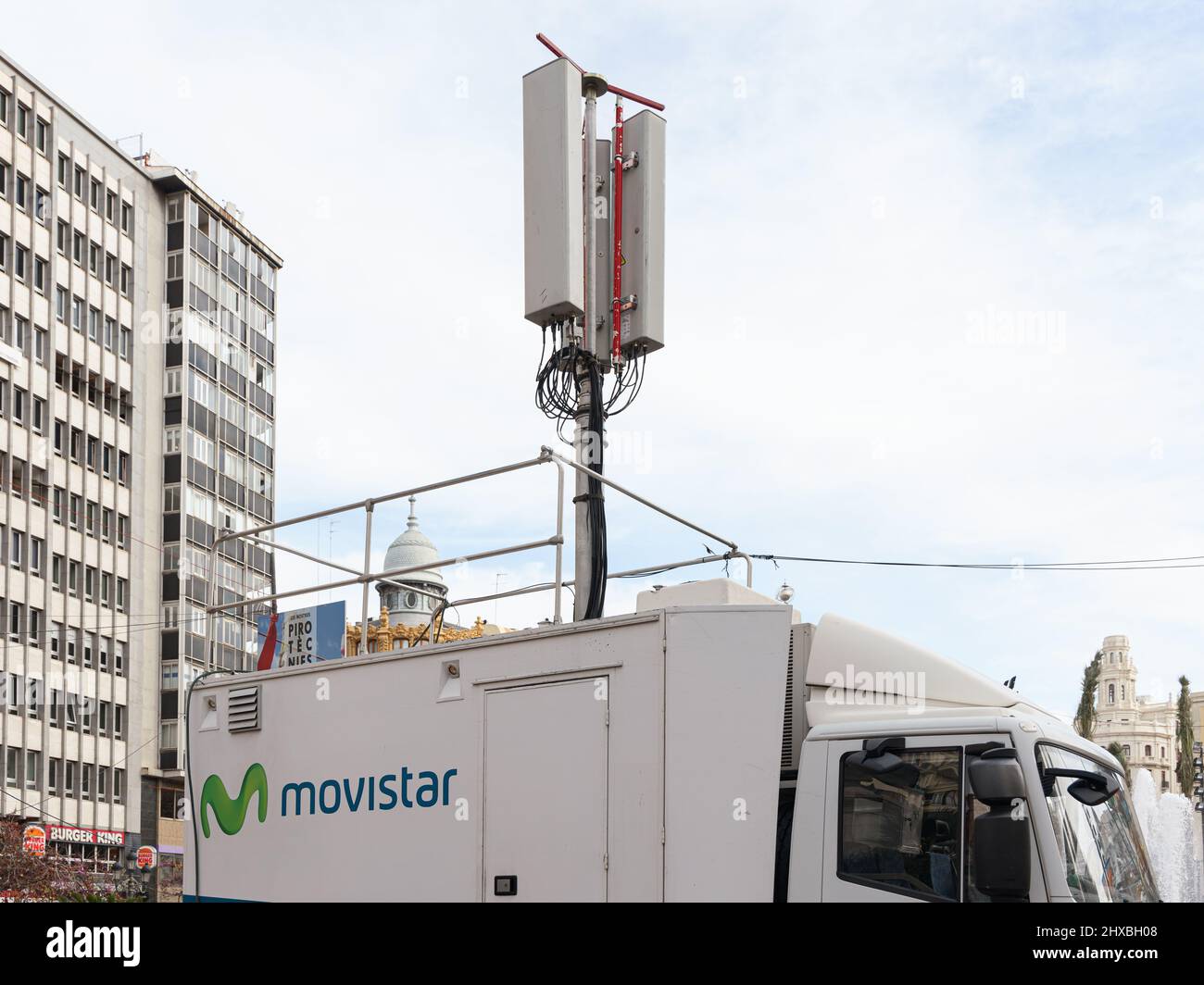 VALENCIA, SPAIN - MARCH 10, 2022: Movistar is a major telecommunications provider owned by Telefónica. Fallas Stock Photo
