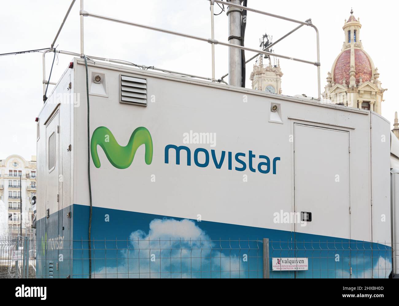 VALENCIA, SPAIN - MARCH 10, 2022: Movistar is a major telecommunications provider owned by Telefónica. Fallas Stock Photo