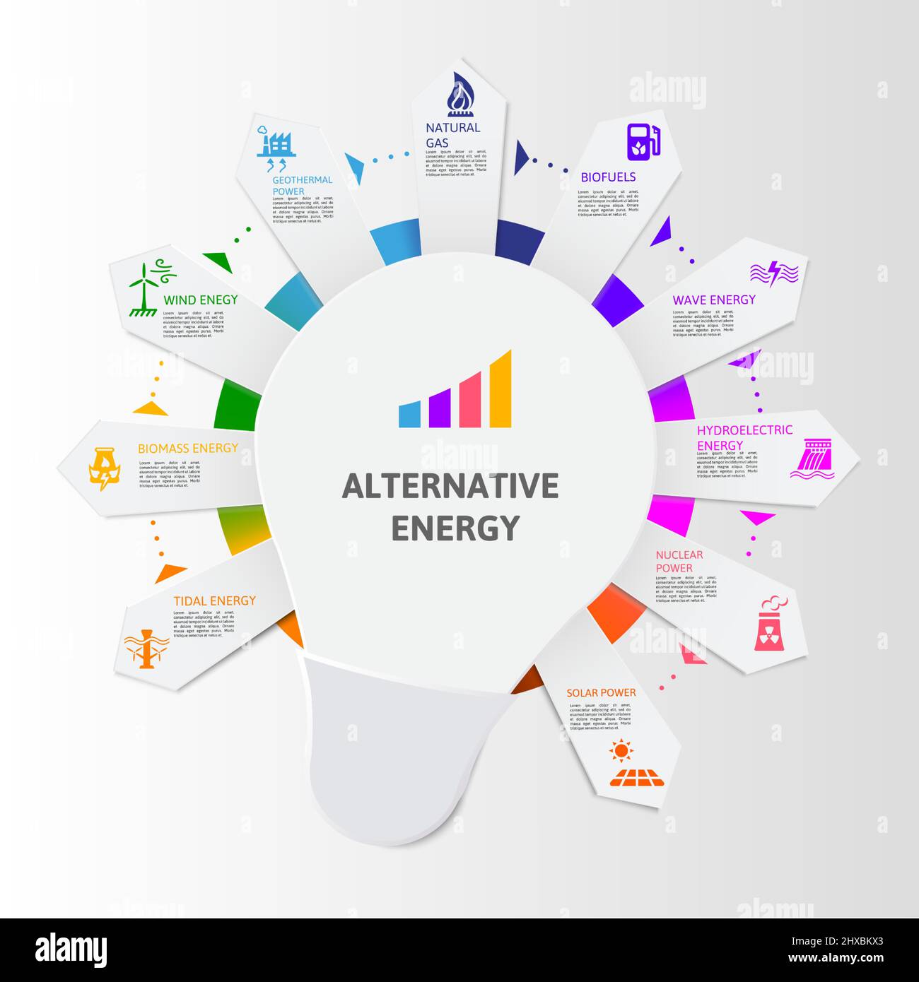 Infographic Alternative Energy template. Icons in different colors ...
