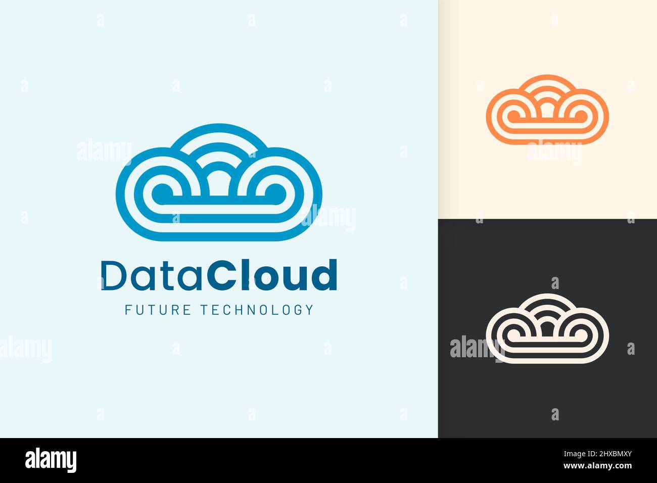 Cloud or Data Logo in modern style with blue color Stock Vector