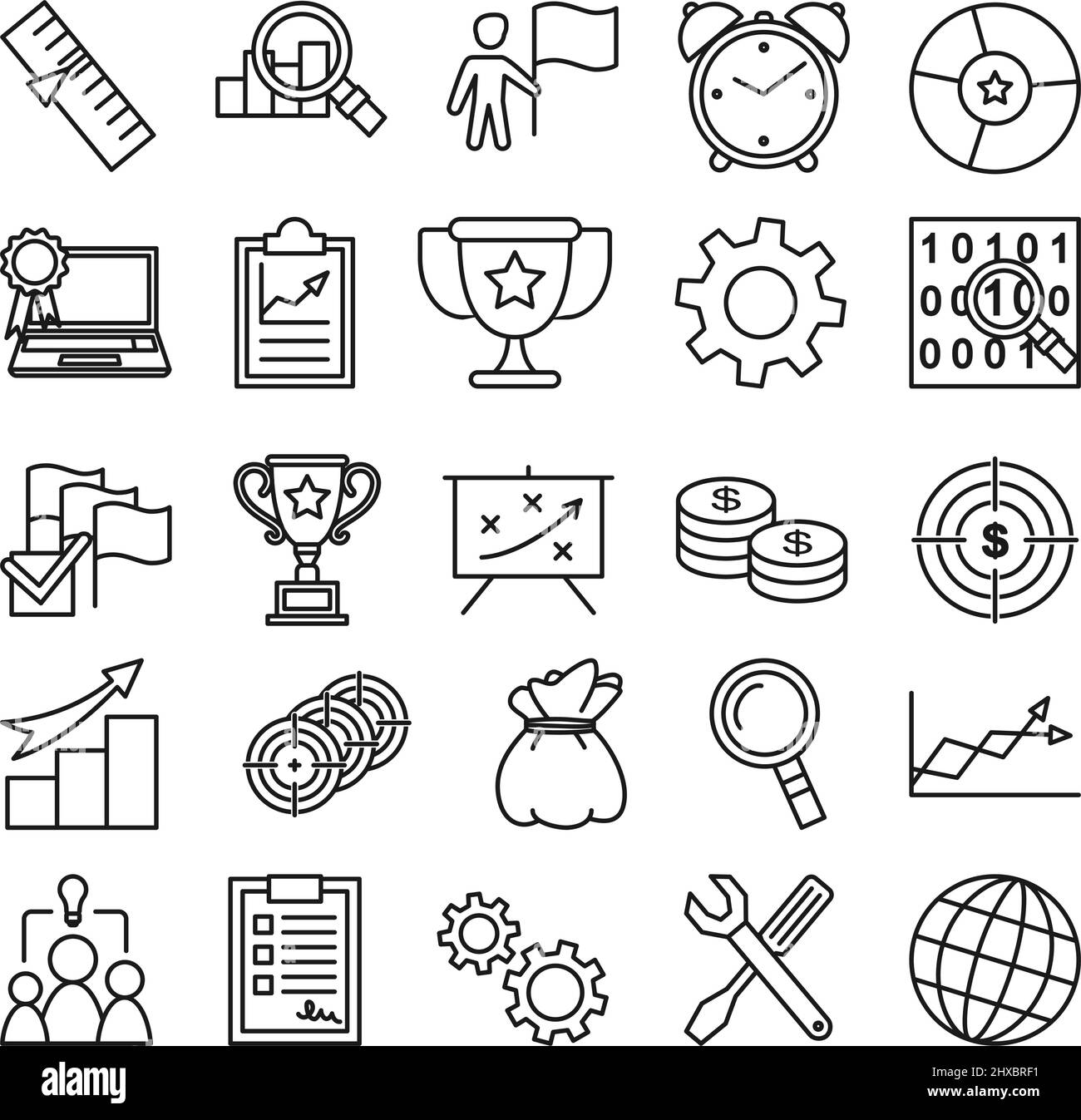 25 black and white line art business success icons. Search, review and ...