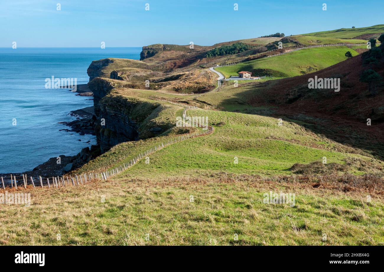 Coastal path and natural park on the northern coast of Spain between Noja and La Sorrozuela in Cantabria Stock Photo