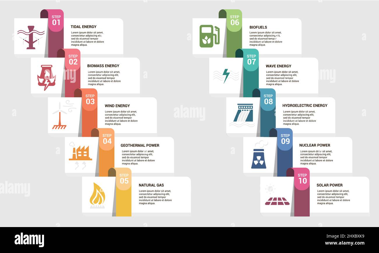 Infographic Alternative Energy template. Icons in different colors ...