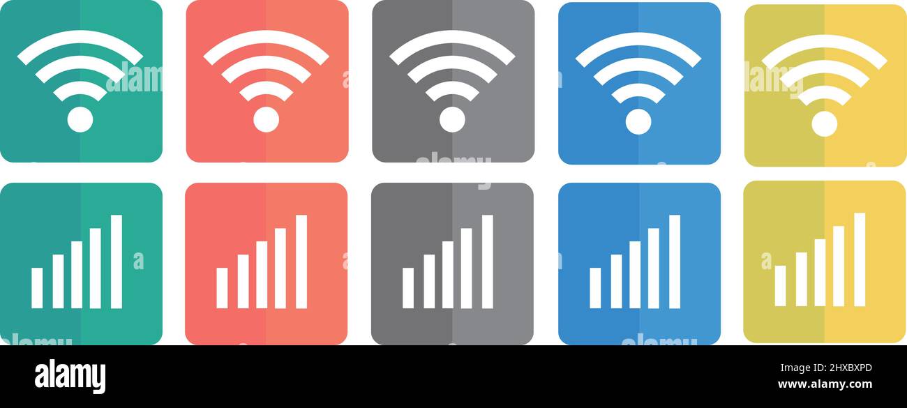 A set of wifi icons and a set of connection icons. Editable vector. Stock Vector