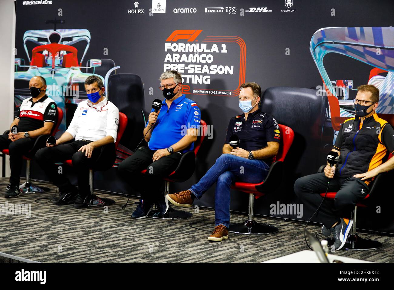 Bahrain Uae 11th Mar 2022 The Fia Press Conference L To R Frederic Vasseur Fra Alfa