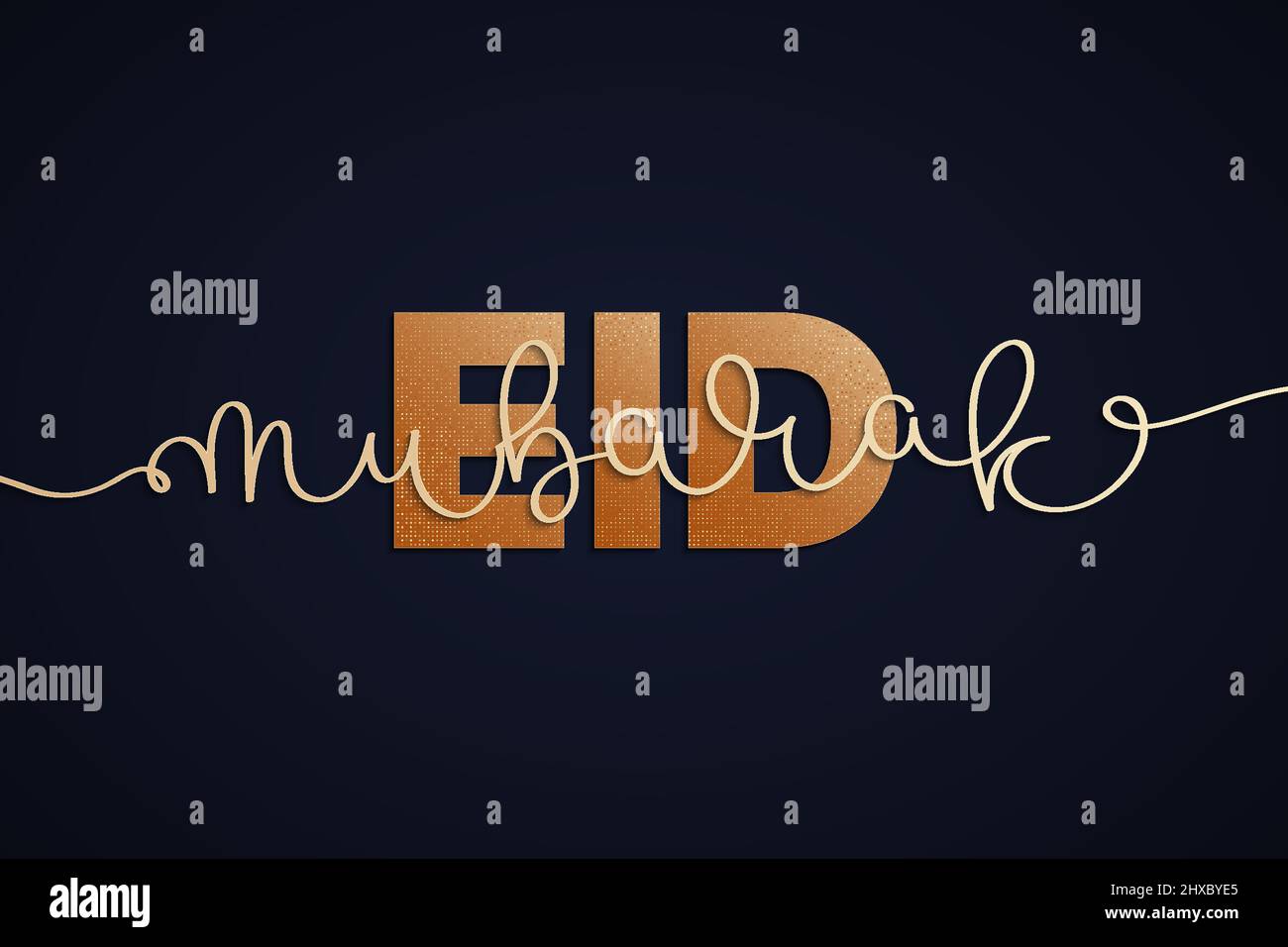 Eid Mubarak lettering. Vector illustration of creative greeting card with continuous one line hand drawn text Stock Vector
