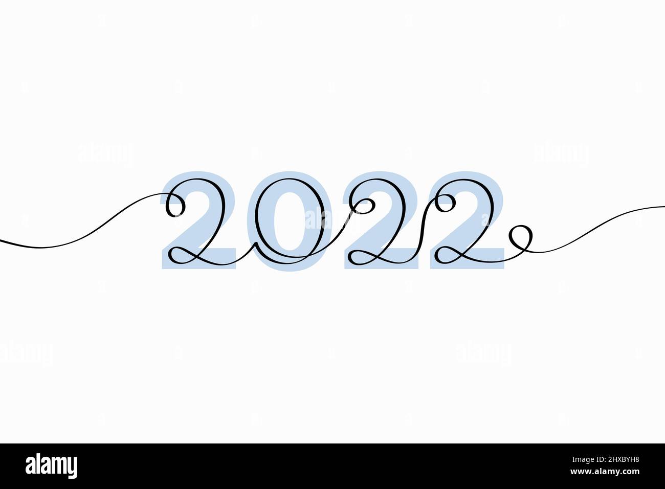 The year 2022 abstract lettering. Vector illustration of creative typography with continuous one line hand drawn text isolated on white background Stock Vector