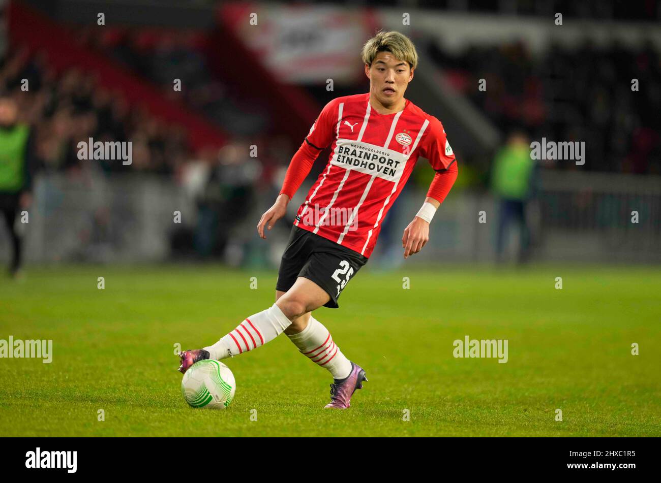 Philips Stadium, Eindhoven, Netherlands. 10th Mar, 2022. Ritsu Doan of PSV Eindhoven controls the ball during PSV Eindhoven v FC KÃ¸benhavn, at Philips Stadium, Eindhoven, Netherlands. Kim Price/CSM/Alamy Live News Stock Photo