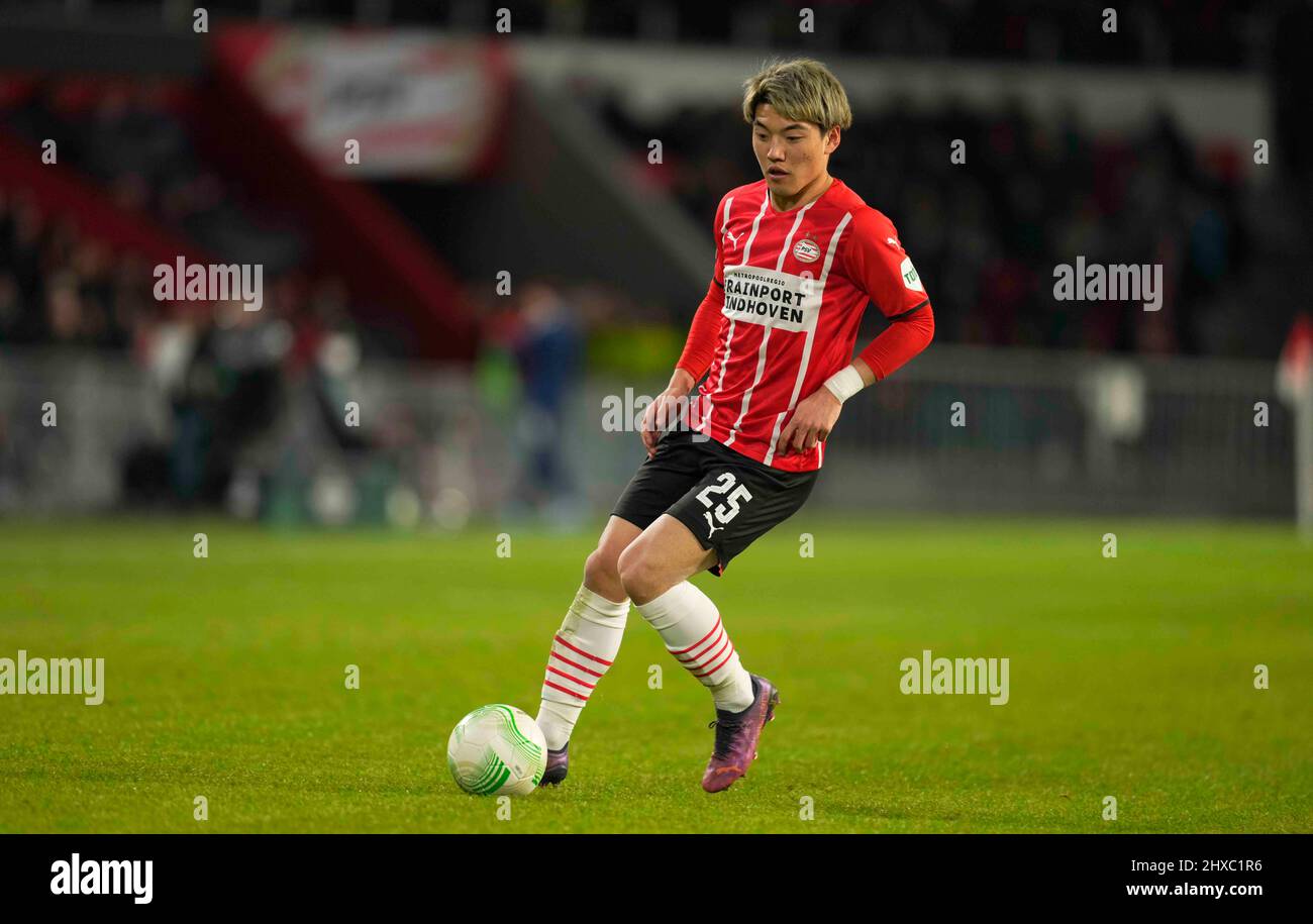 Philips Stadium, Eindhoven, Netherlands. 10th Mar, 2022. Ritsu Doan of PSV Eindhoven controls the ball during PSV Eindhoven v FC KÃ¸benhavn, at Philips Stadium, Eindhoven, Netherlands. Kim Price/CSM/Alamy Live News Stock Photo