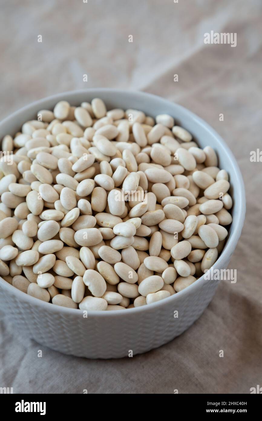Raw Organic Dry White Beans in a Gray Bowl, side view Stock Photo Alamy