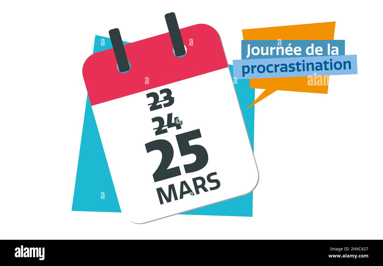 french 25 march calendar date procrastination day Stock Photo