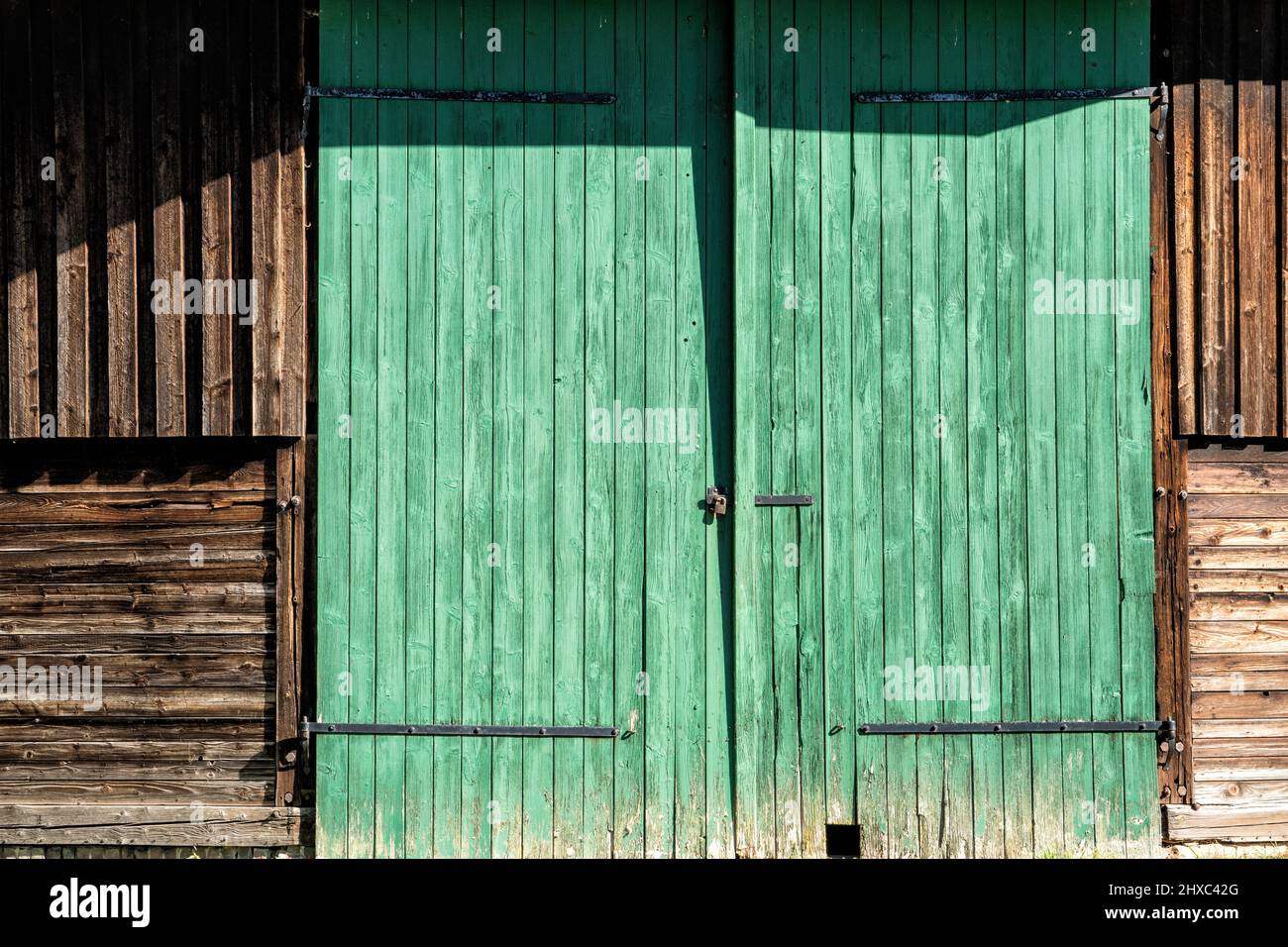 Old wooden barn door Stock Photo
