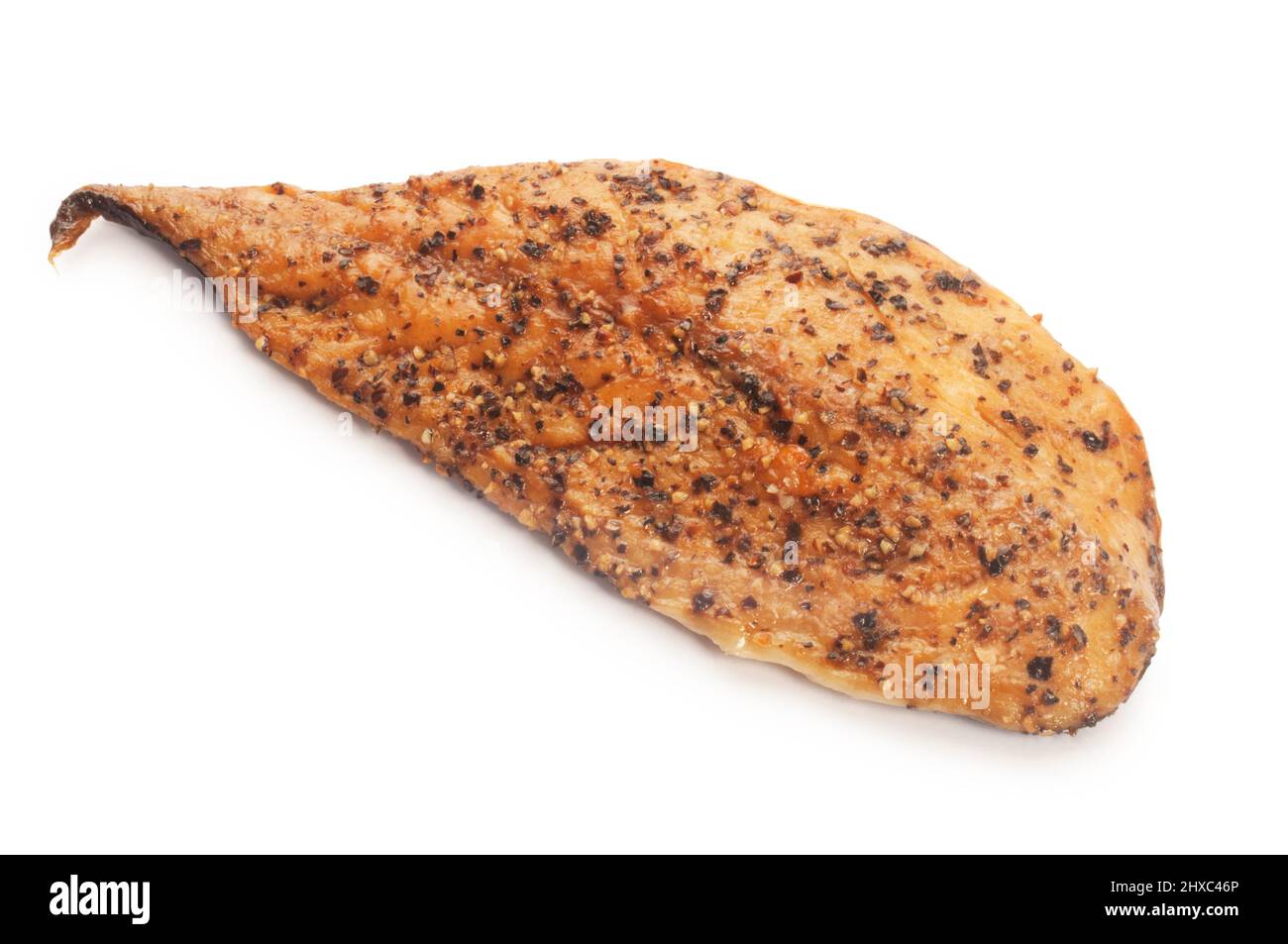 Studio shot of hot smoked, peppered mackerel fillets cut out against a white background - John Gollop Stock Photo
