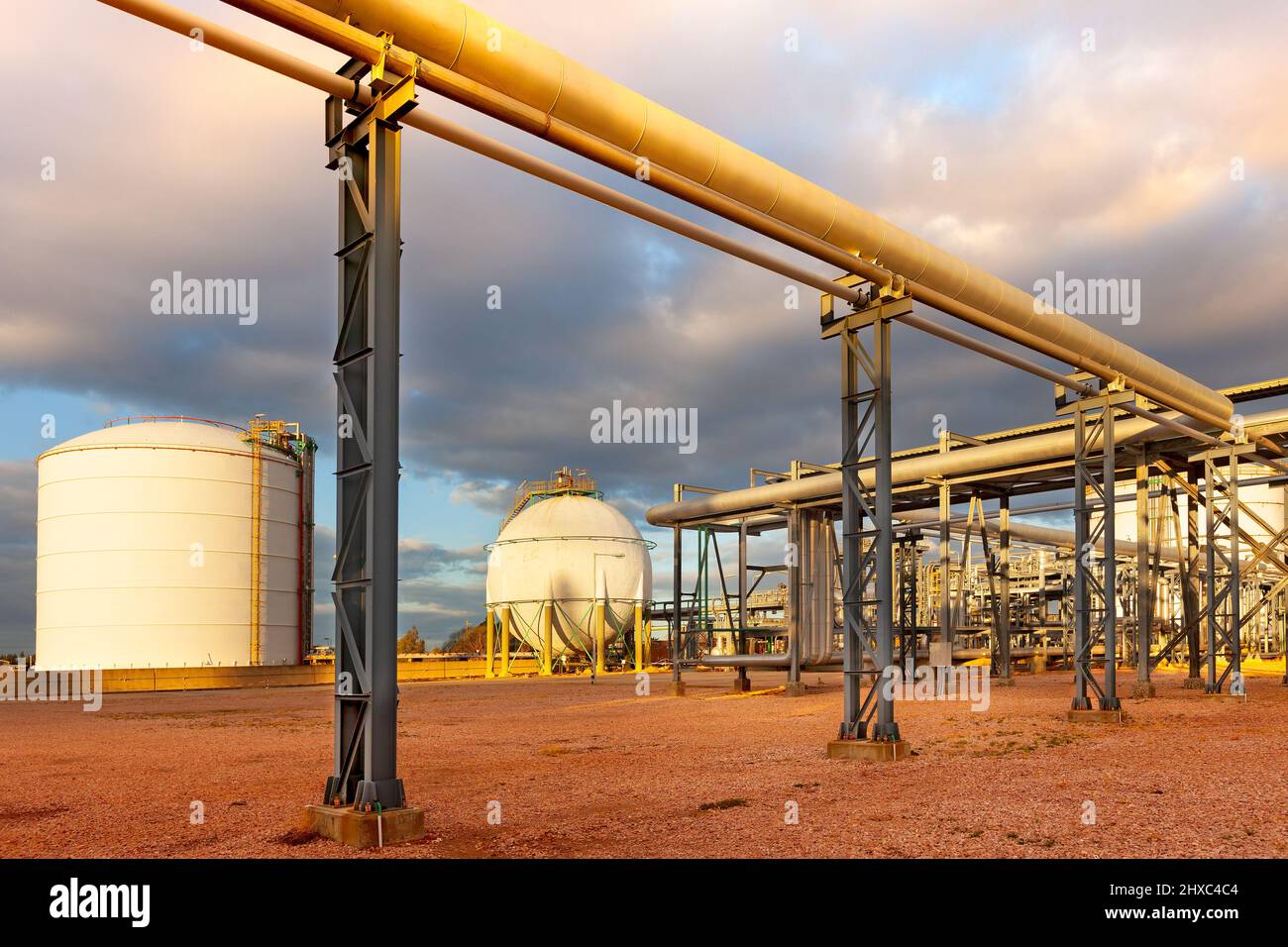 Storage tanks of a gas refinery plant. Stock Photo