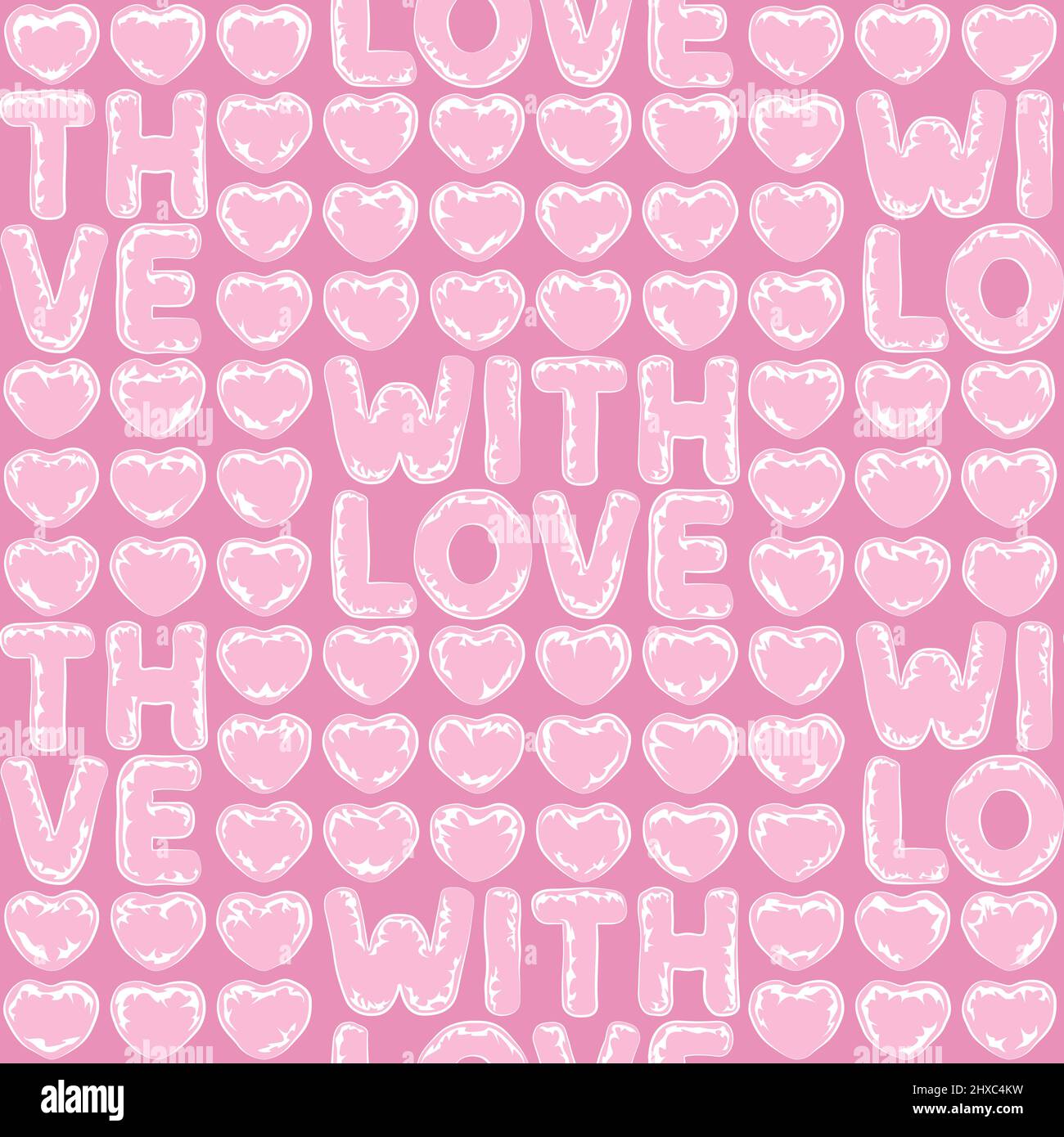 Seamless pattern with pink bubble hearts, wrapping with bubble wrap