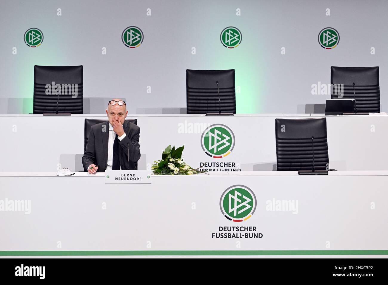 Bonn, Germany. 11th Mar, 2022. Bernd Neuendorf, DFB President, sits in ...