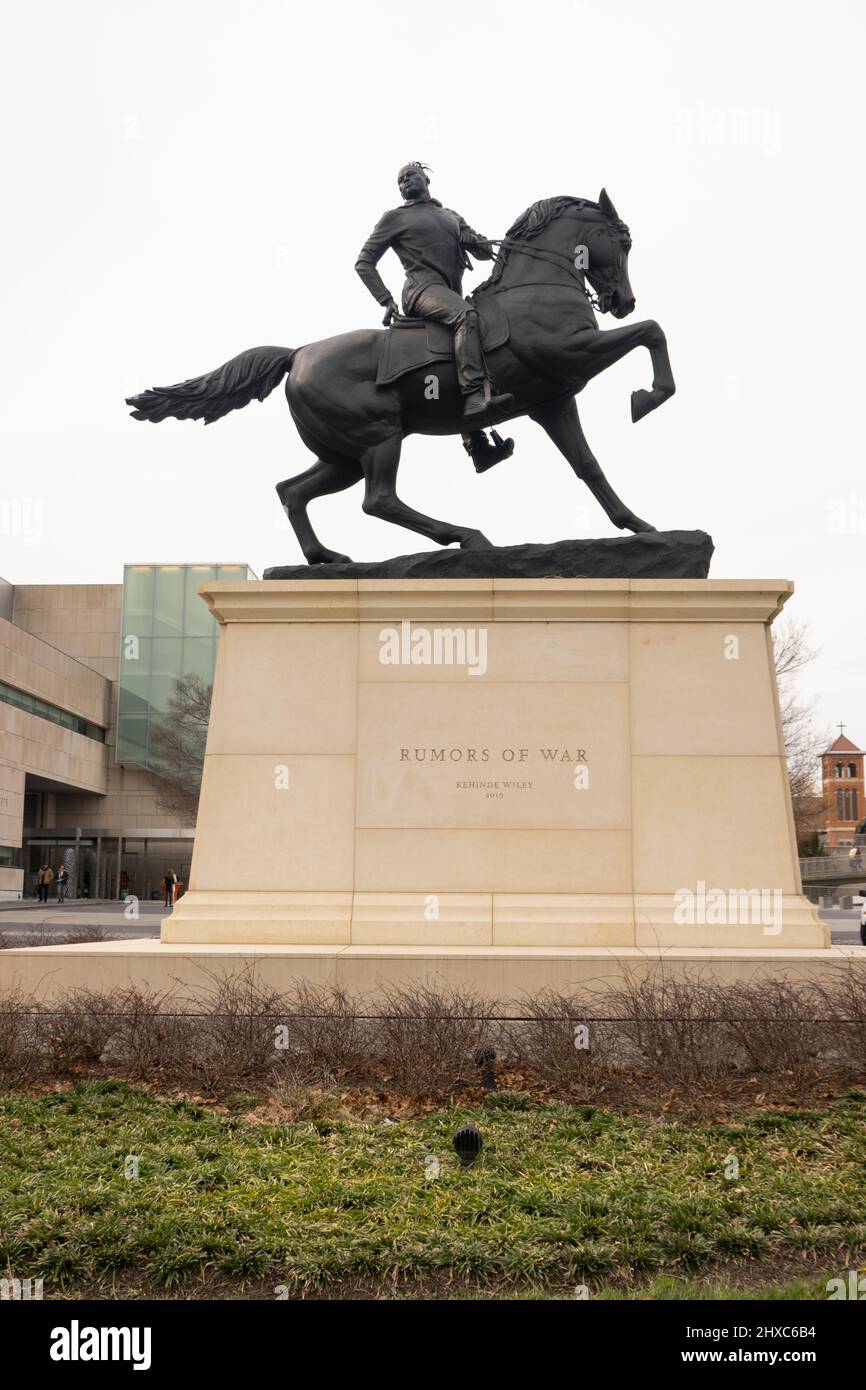 Rumors of War statue by Kehinde Wiley in front of the Museum of Fine Arts Richmond Virginia Stock Photo