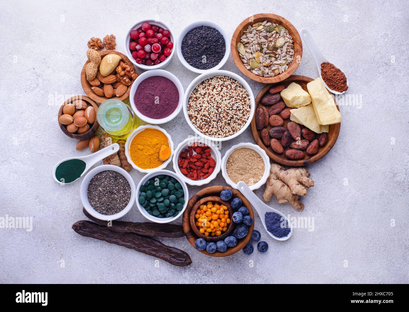 various-superfoods-and-healthy-food-supplement-stock-photo-alamy