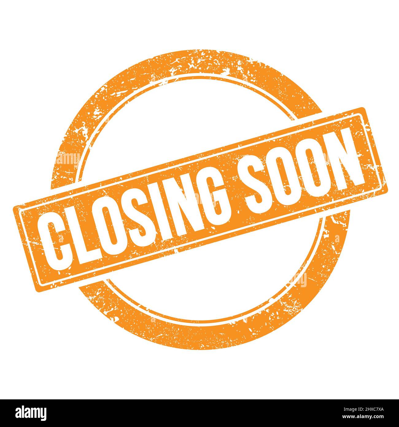 CLOSING SOON text on orange grungy round vintage stamp Stock Photo Alamy