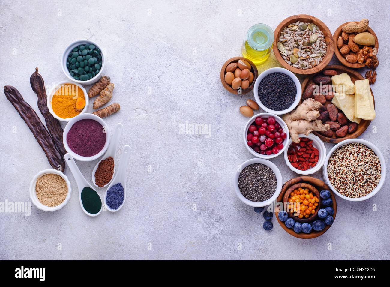 various-superfoods-and-healthy-food-supplement-stock-photo-alamy