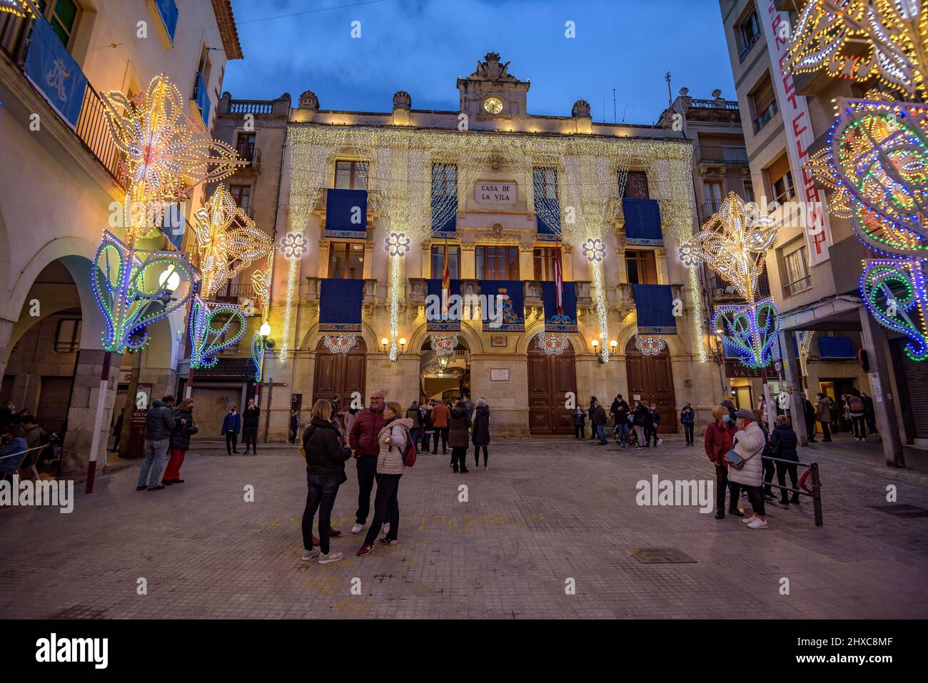 Blat Square illuminated during the 2022 (2021+1) Valls Decennial